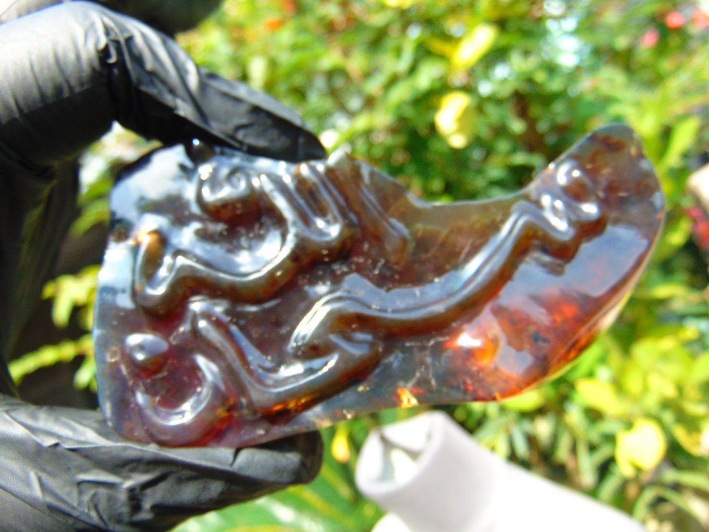 105 gr Calligraphy 2D carving Indonesian Purple Amber for Healing CA6