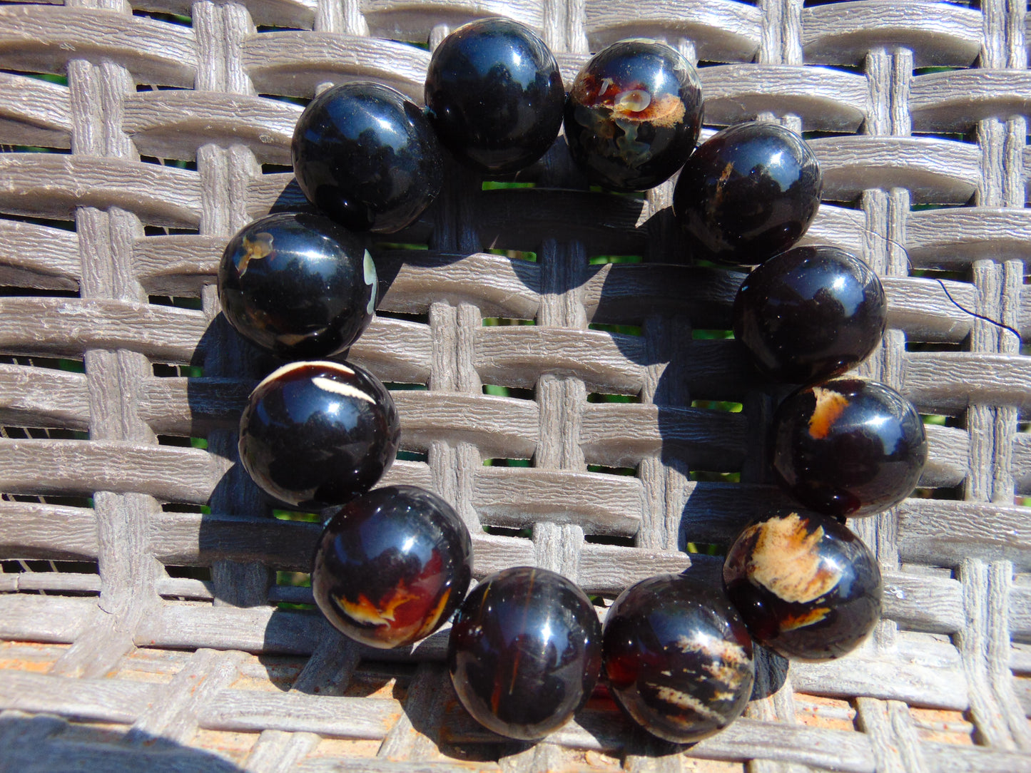 56 gram 12 Beads Mala Bracelet Indonesian Dark Red Amber 20 mm for Healing G20B23