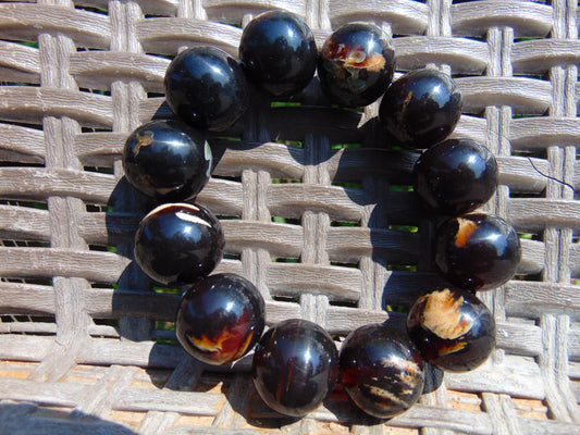 56 gram 12 Beads Mala Bracelet Indonesian Dark Red Amber 20 mm for Healing G20B23