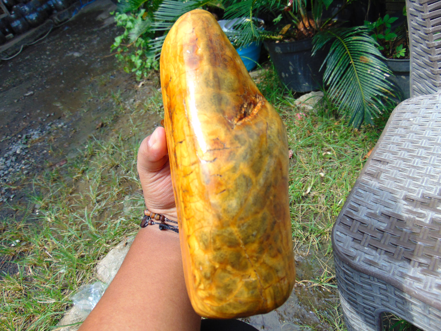 794 gram Polished 150x130x55mm Indonesia Yellow Fragrance Amber for Healing 25K17