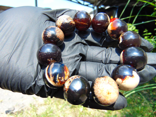 56 gram 12 Beads Mala Bracelet Indonesian Cherry Red Amber 20 mm for Healing G20B35