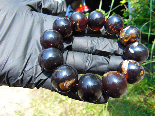 56 gram 12 Beads Mala Bracelet Indonesian Cherry Red Amber 20 mm for Healing G20B33