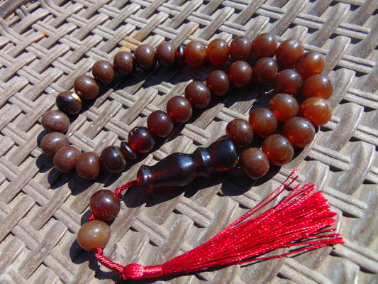 42 gr Tasbih Mesbah Rosary 33+2 Beads 12 mm Indonesian Red Amber for Healing 26TBA30