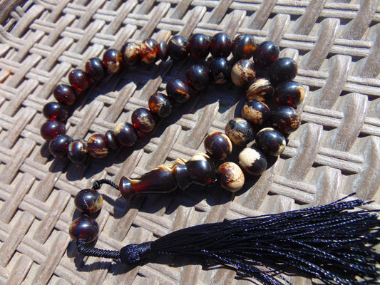 30 gr Tasbih Mesbah Rosary 33+2 Beads 10 mm Indonesian Zebra Amber for Healing 26TBA47