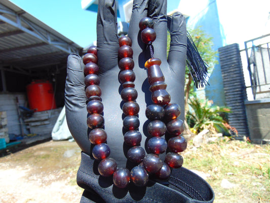 45 gr Tasbih Mesbah Rosary 33+2 Beads 13 mm Indonesian Red Amber for Healing 26TBA32