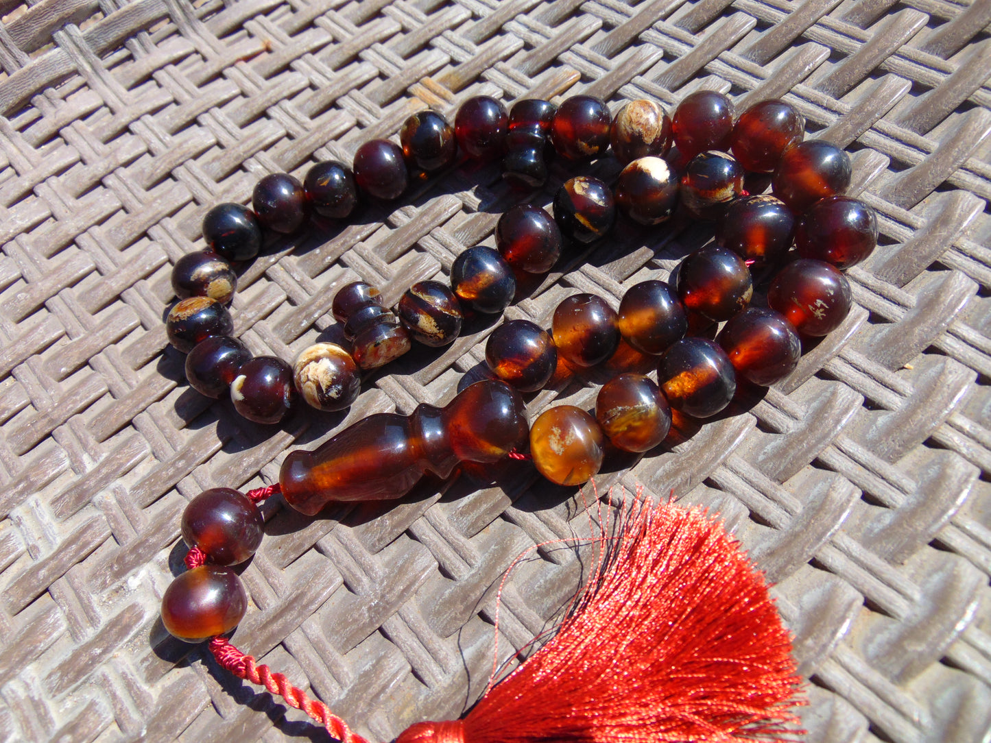 75 gr Tasbih Mesbah Rosary 33+2 Beads 15 mm Indonesian Blue Red Amber for Healing 26TBA31