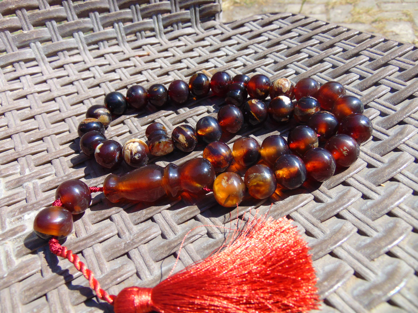 75 gr Tasbih Mesbah Rosary 33+2 Beads 15 mm Indonesian Blue Red Amber for Healing 26TBA31
