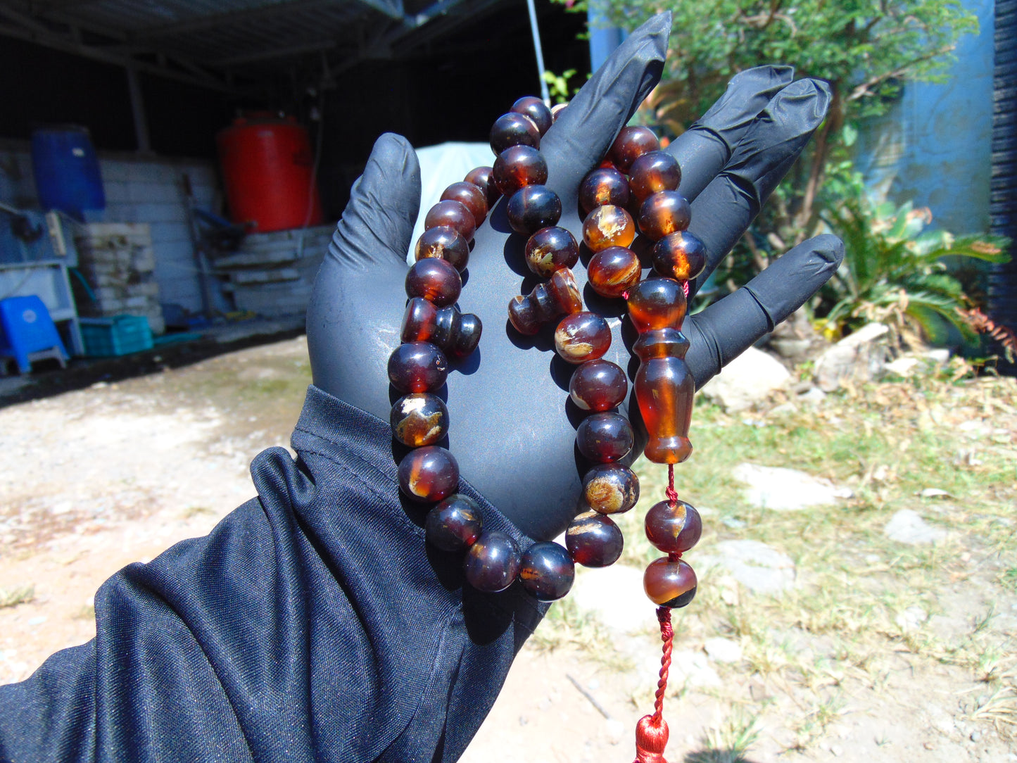 75 gr Tasbih Mesbah Rosary 33+2 Beads 15 mm Indonesian Blue Red Amber for Healing 26TBA31