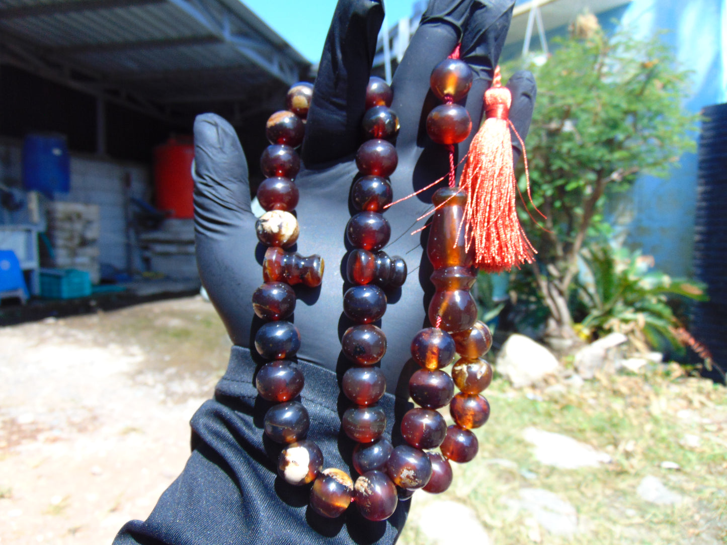 75 gr Tasbih Mesbah Rosary 33+2 Beads 15 mm Indonesian Blue Red Amber for Healing 26TBA31