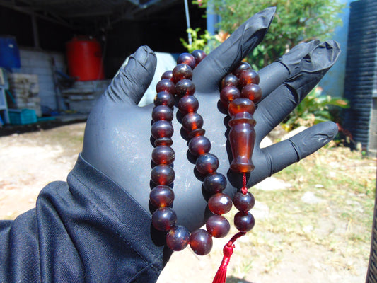 45 gr Tasbih Mesbah Rosary 33+2 Beads 12 mm Indonesian Red Amber for Healing 26TBA29