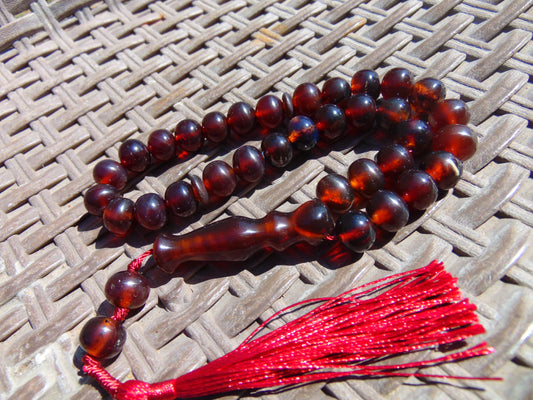 30 gr Tasbih Mesbah Rosary 33+2 Beads 10 mm Indonesian Red Amber for Healing 26TBA43