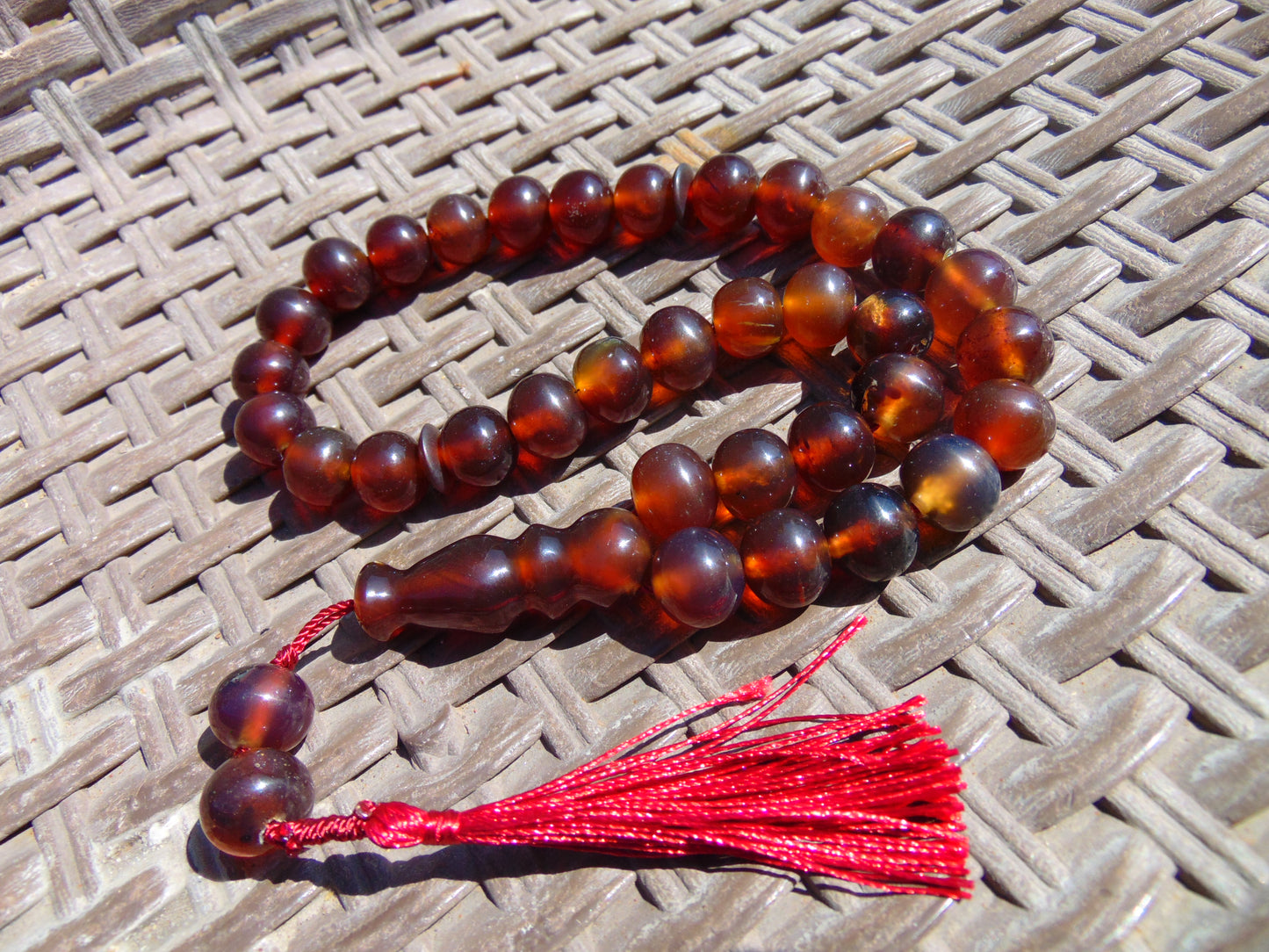 42 gr Tasbih Mesbah Rosary 33+2 Beads 12 mm Indonesian Red Amber for Healing 26TBA22