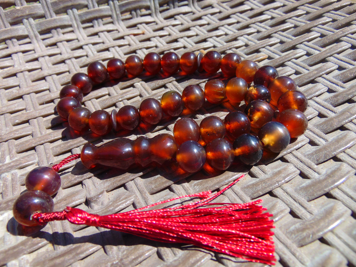 42 gr Tasbih Mesbah Rosary 33+2 Beads 12 mm Indonesian Red Amber for Healing 26TBA22