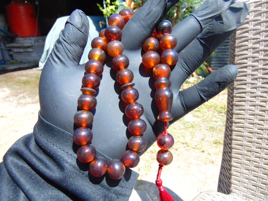 42 gr Tasbih Mesbah Rosary 33+2 Beads 12 mm Indonesian Red Amber for Healing 26TBA22