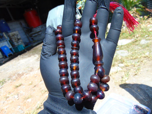 30 gr Tasbih Mesbah Rosary 33+2 Beads 10 mm Indonesian Red Amber for Healing 26TBA46