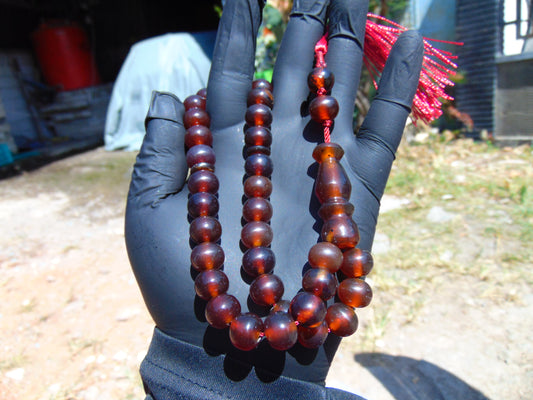 30 gr Tasbih Mesbah Rosary 33+2 Beads 10 mm Indonesian Red Amber for Healing 26TBA38