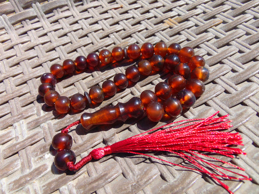 29 gr Tasbih Mesbah Rosary 33+2 Beads 10 mm Indonesian Crystal Red Amber for Healing 26TBA35