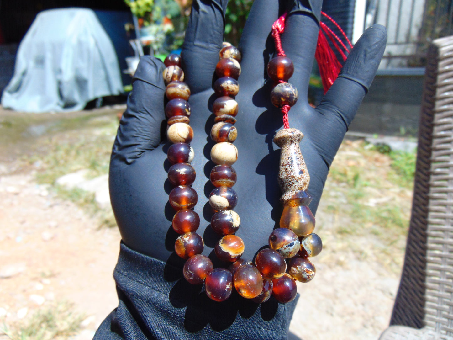 30 gr Tasbih Mesbah Rosary 33+2 Beads Indonesian White Red Amber for Healing 26TBA49