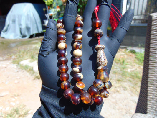 30 gr Tasbih Mesbah Rosary 33+2 Beads Indonesian White Red Amber for Healing 26TBA49