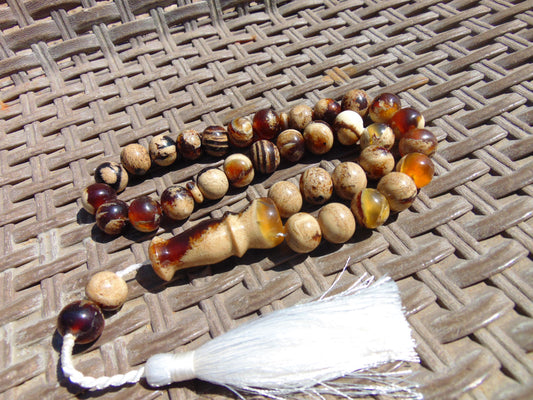 46 gr Tasbih Mesbah Rosary 33+2 Beads 12 mm Indonesian White Amber for Healing 26TBA24
