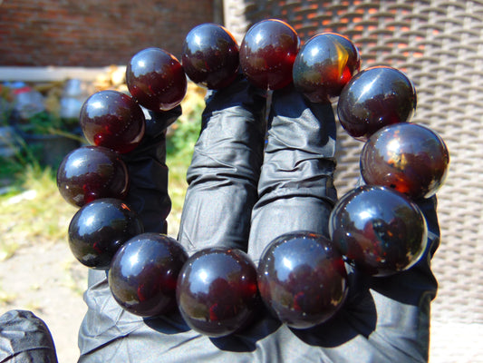 44 gr 13 Beads Mala Bracelet Indonesian Sumatra Dark Red Amber for Healing G18B1