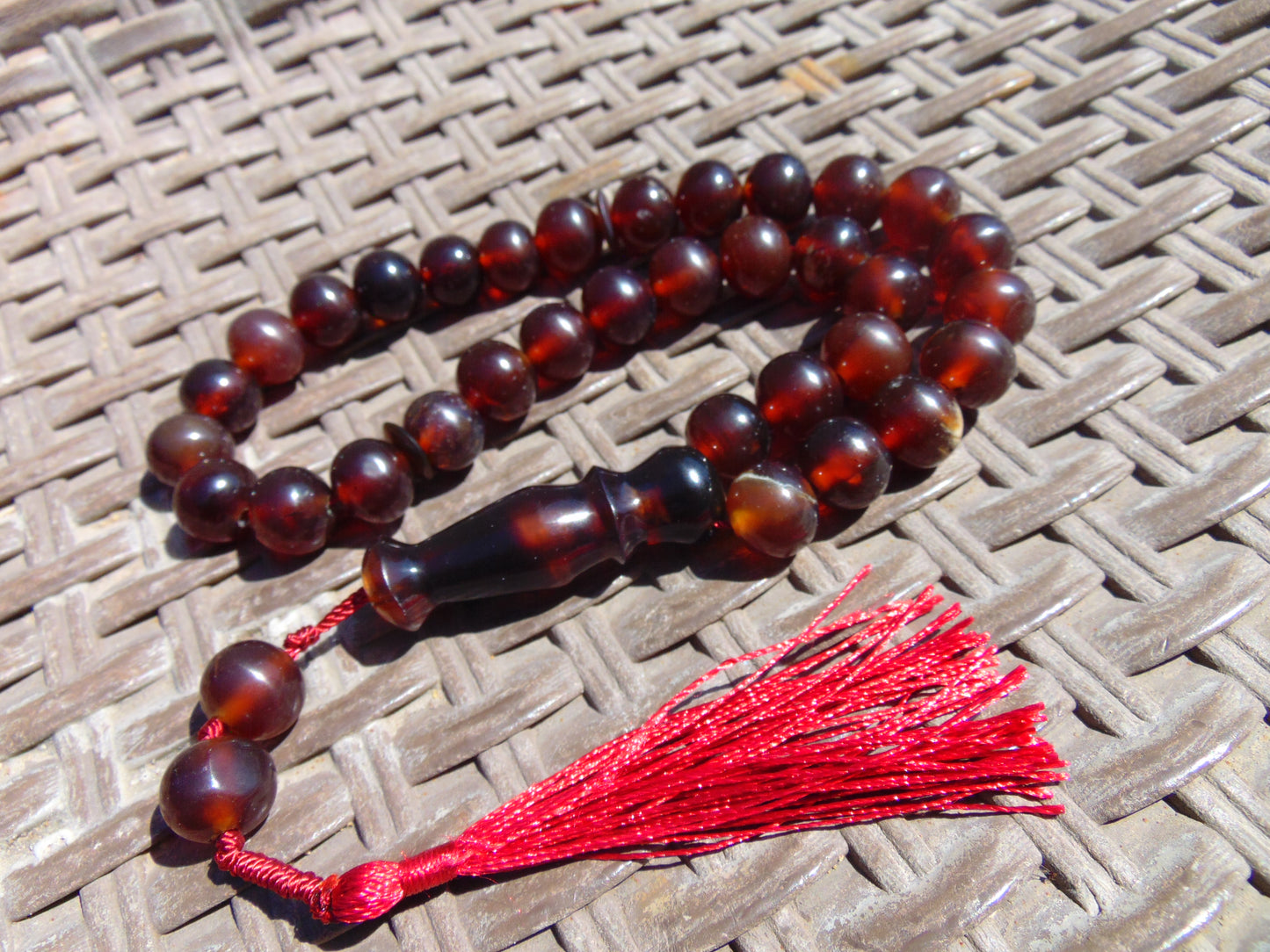 44 gr Tasbih Mesbah Rosary 33+2 Beads 12 mm Indonesian Crystal Red Amber for Healing 26TBA27