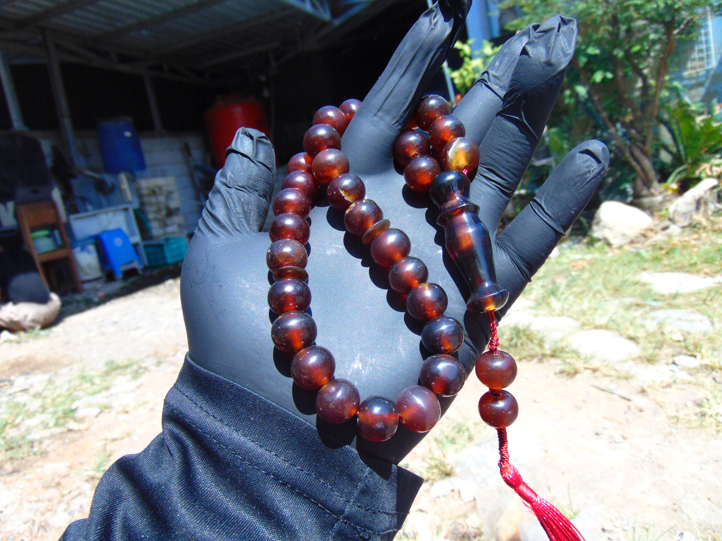 44 gr Tasbih Mesbah Rosary 33+2 Beads 12 mm Indonesian Crystal Red Amber for Healing 26TBA27