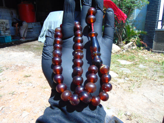 44 gr Tasbih Mesbah Rosary 33+2 Beads 12 mm Indonesian Crystal Red Amber for Healing 26TBA27