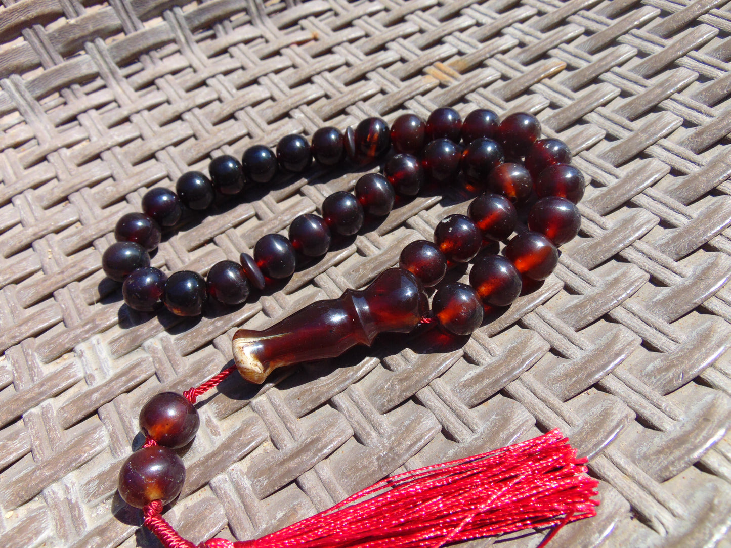 42 gr Tasbih Mesbah Rosary 33+2 Beads 12 mm Indonesian Red Amber for Healing 26TBA20