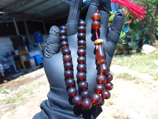 42 gr Tasbih Mesbah Rosary 33+2 Beads 12 mm Indonesian Red Amber for Healing 26TBA20