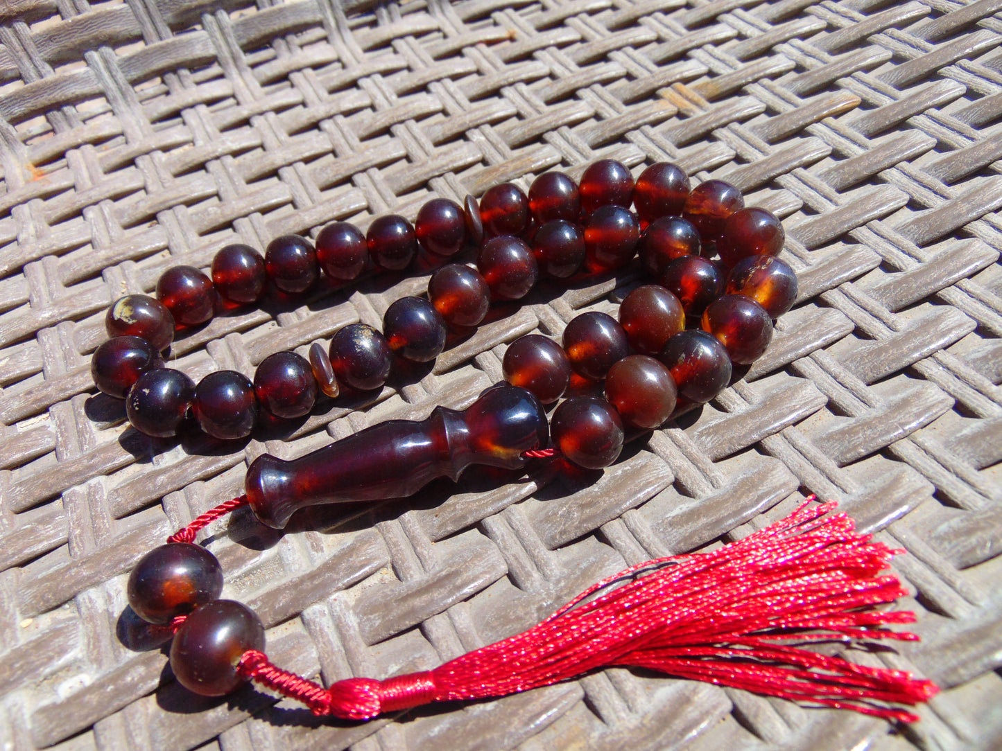 42 gr Tasbih Mesbah Rosary 33+2 Beads 12 mm Indonesian Crystal Red Amber for Healing 26TBA26