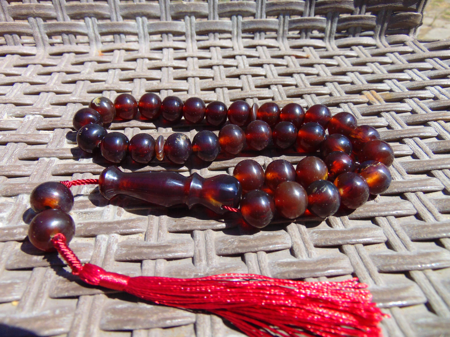 42 gr Tasbih Mesbah Rosary 33+2 Beads 12 mm Indonesian Crystal Red Amber for Healing 26TBA26