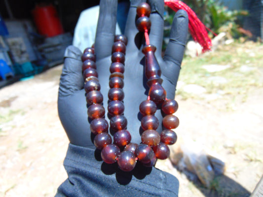42 gr Tasbih Mesbah Rosary 33+2 Beads 12 mm Indonesian Crystal Red Amber for Healing 26TBA26