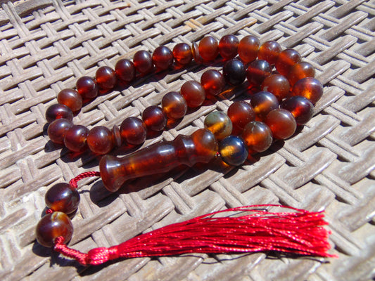 44 gr Tasbih Mesbah Rosary 33+2 Beads 12 mm Indonesian Crystal Red Amber for Healing 26TBA19