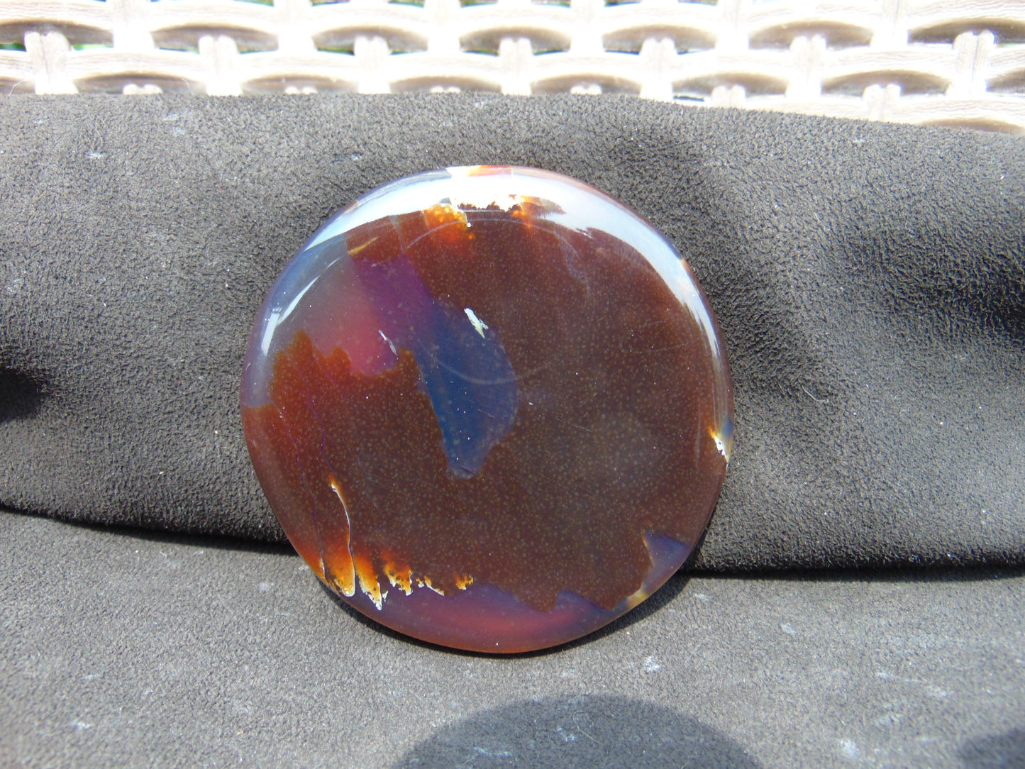82 gram Round Flat 83x16 mm Indonesia Blue Brown Amber for Healing 25N278