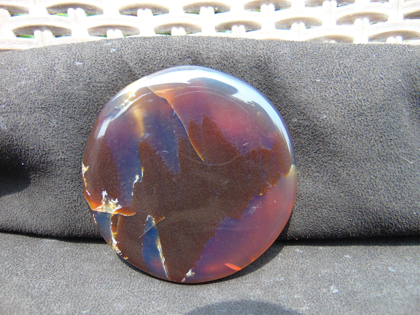 82 gram Round Flat 83x16 mm Indonesia Blue Brown Amber for Healing 25N278