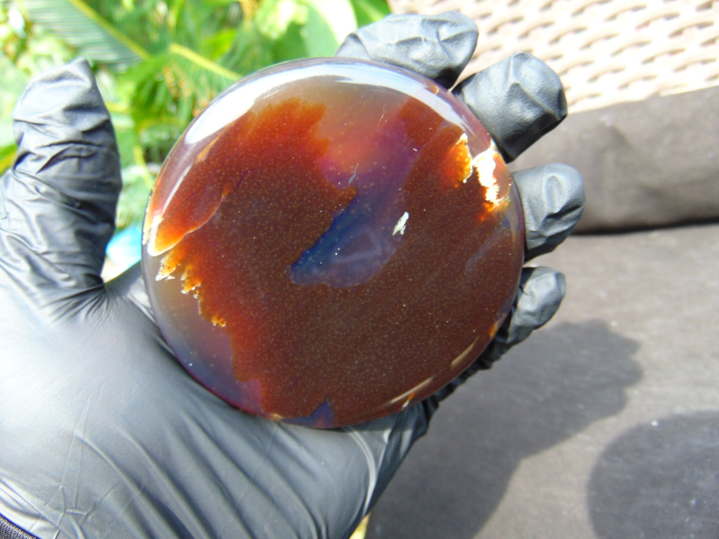 82 gram Round Flat 83x16 mm Indonesia Blue Brown Amber for Healing 25N278
