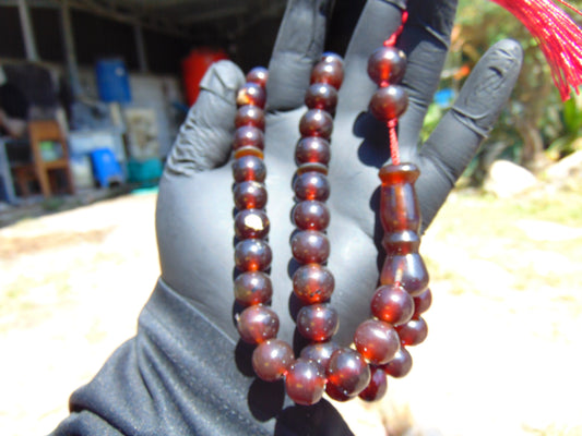 41 gr Tasbih Mesbah Rosary 33+2 Beads 12 mm Indonesian Crystal Red Amber for Healing 26TBA25