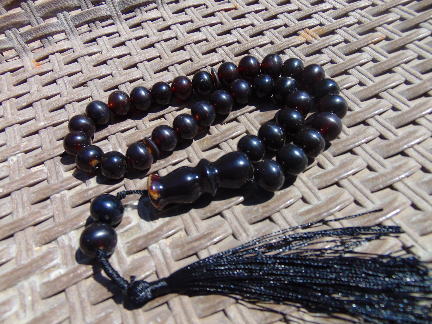 45 gr Tasbih Mesbah Rosary 33+2 Beads 12 mm Indonesian Black Red Amber for Healing 26TBA21