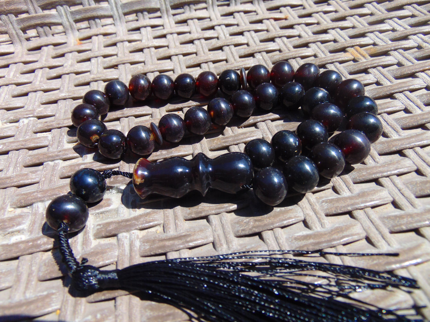 45 gr Tasbih Mesbah Rosary 33+2 Beads 12 mm Indonesian Black Red Amber for Healing 26TBA21