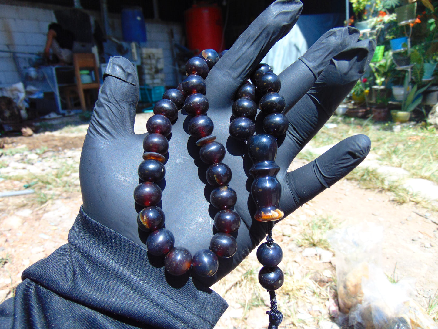 45 gr Tasbih Mesbah Rosary 33+2 Beads 12 mm Indonesian Black Red Amber for Healing 26TBA21