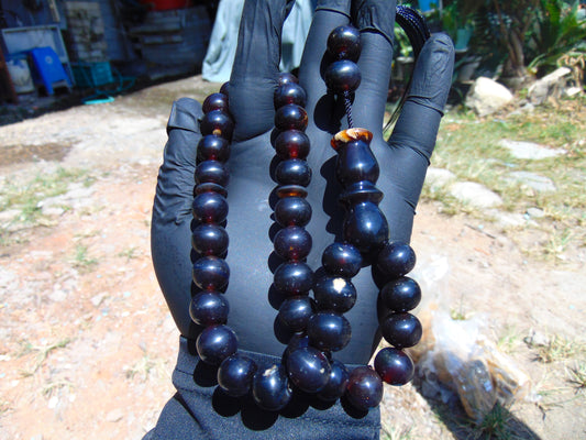 45 gr Tasbih Mesbah Rosary 33+2 Beads 12 mm Indonesian Black Red Amber for Healing 26TBA21