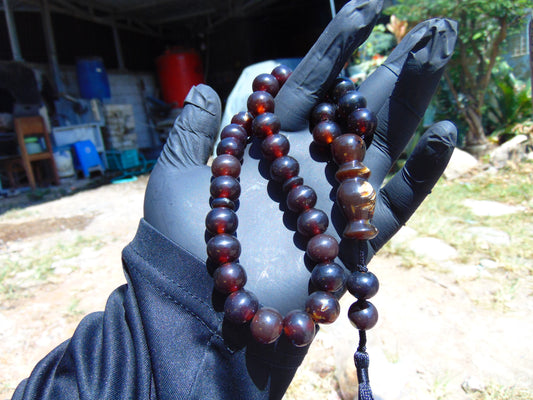 46 gr Tasbih Mesbah Rosary 33+2 Beads 12 mm Indonesian Cherry Red Amber for Healing 26TBA28