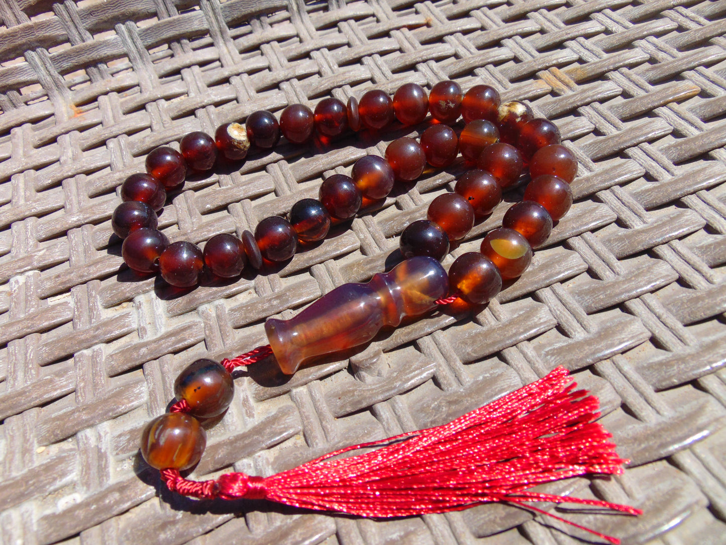 40 gr Tasbih Mesbah Rosary 33+2 Beads 12 mm Indonesian Crystal Red Amber for Healing 26TBA18