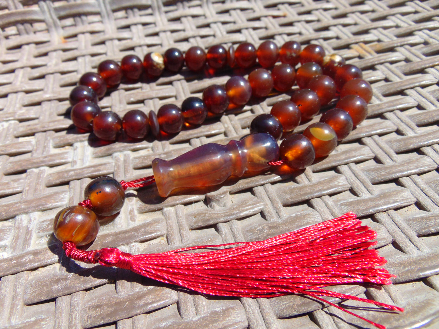40 gr Tasbih Mesbah Rosary 33+2 Beads 12 mm Indonesian Crystal Red Amber for Healing 26TBA18