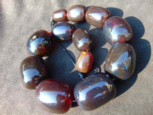 214 gr Big Necklace Indonesian Dark Red Amber for Healing A789