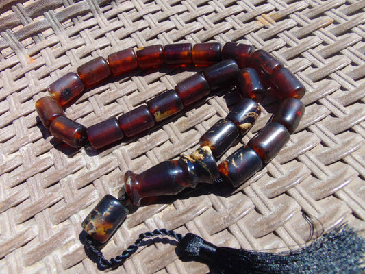 68 gr Komboloi Rosary 22+1 Beads Indonesian Red Blue Amber for Healing 26COA15