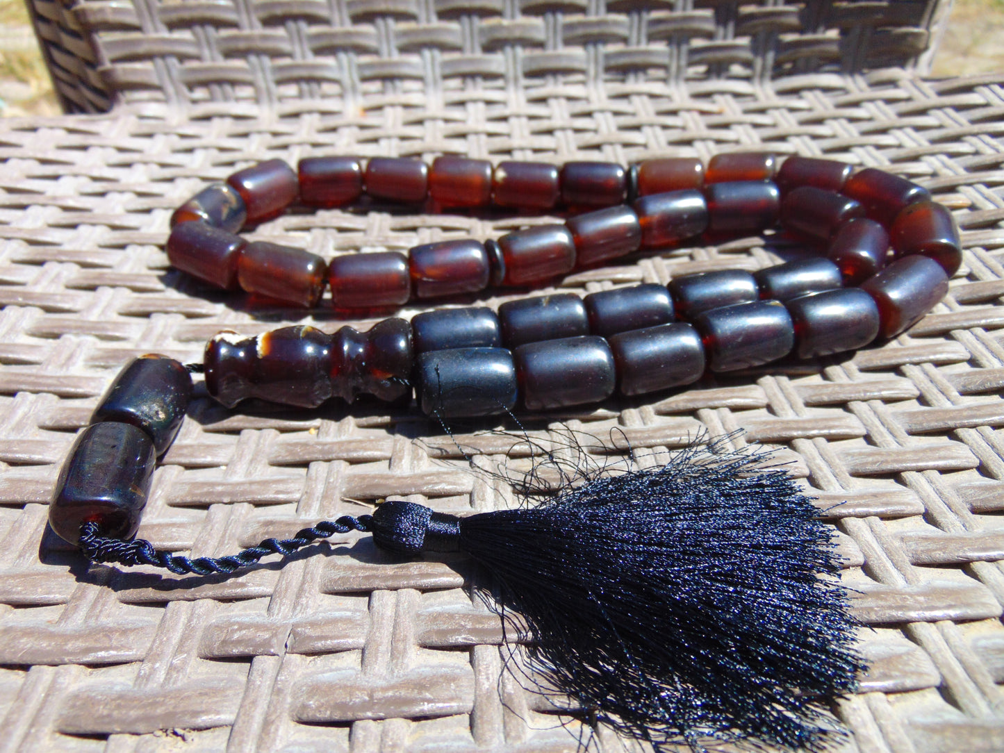 113 gr Tasbih Mesbah Rosary Komboloi 33+2 Beads Indonesian Dark Red Amber for Healing 26TBA15