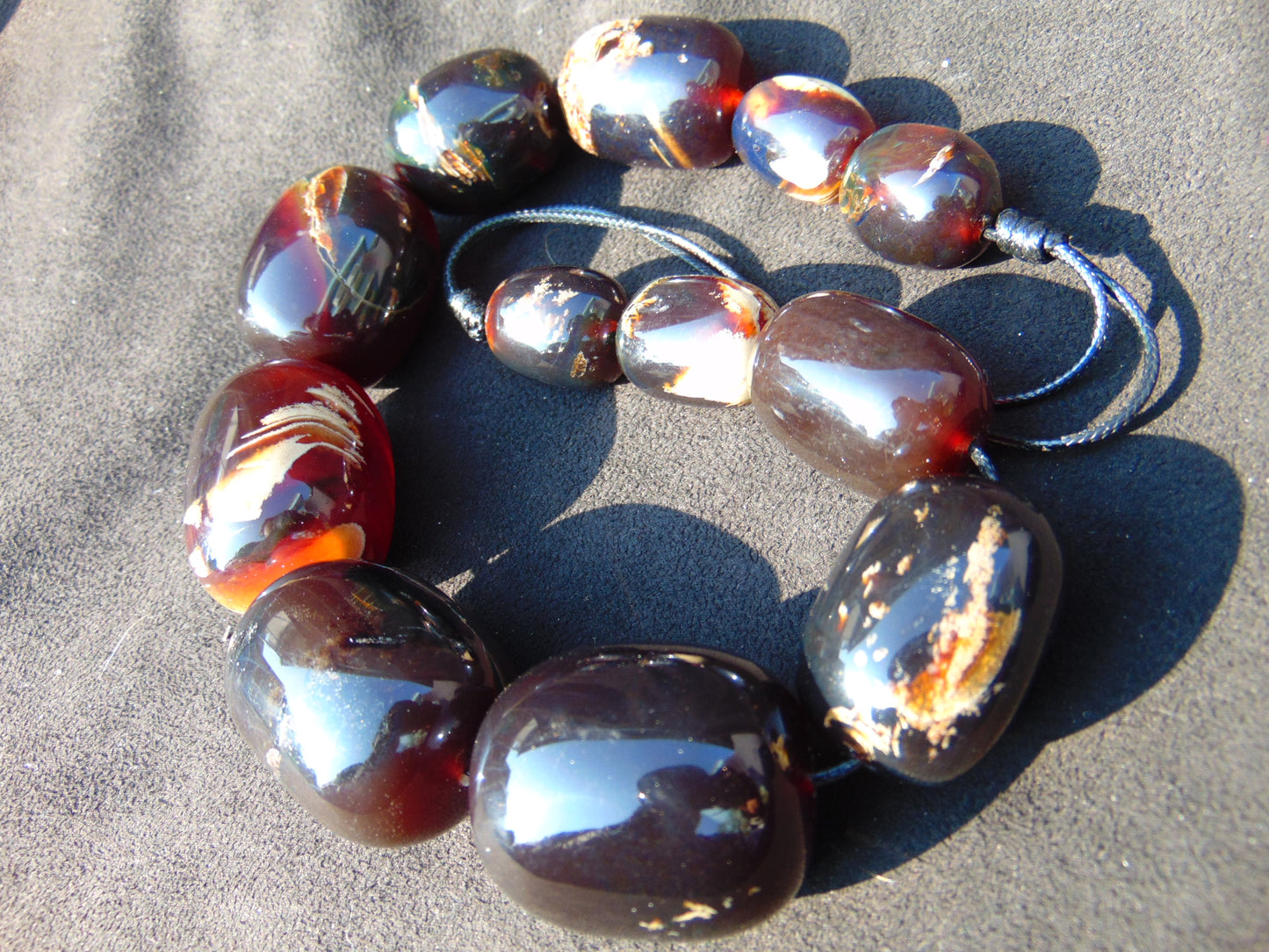 171 gr Small Necklace beads Indonesian Zebra Dark Blue Amber for Healing A795