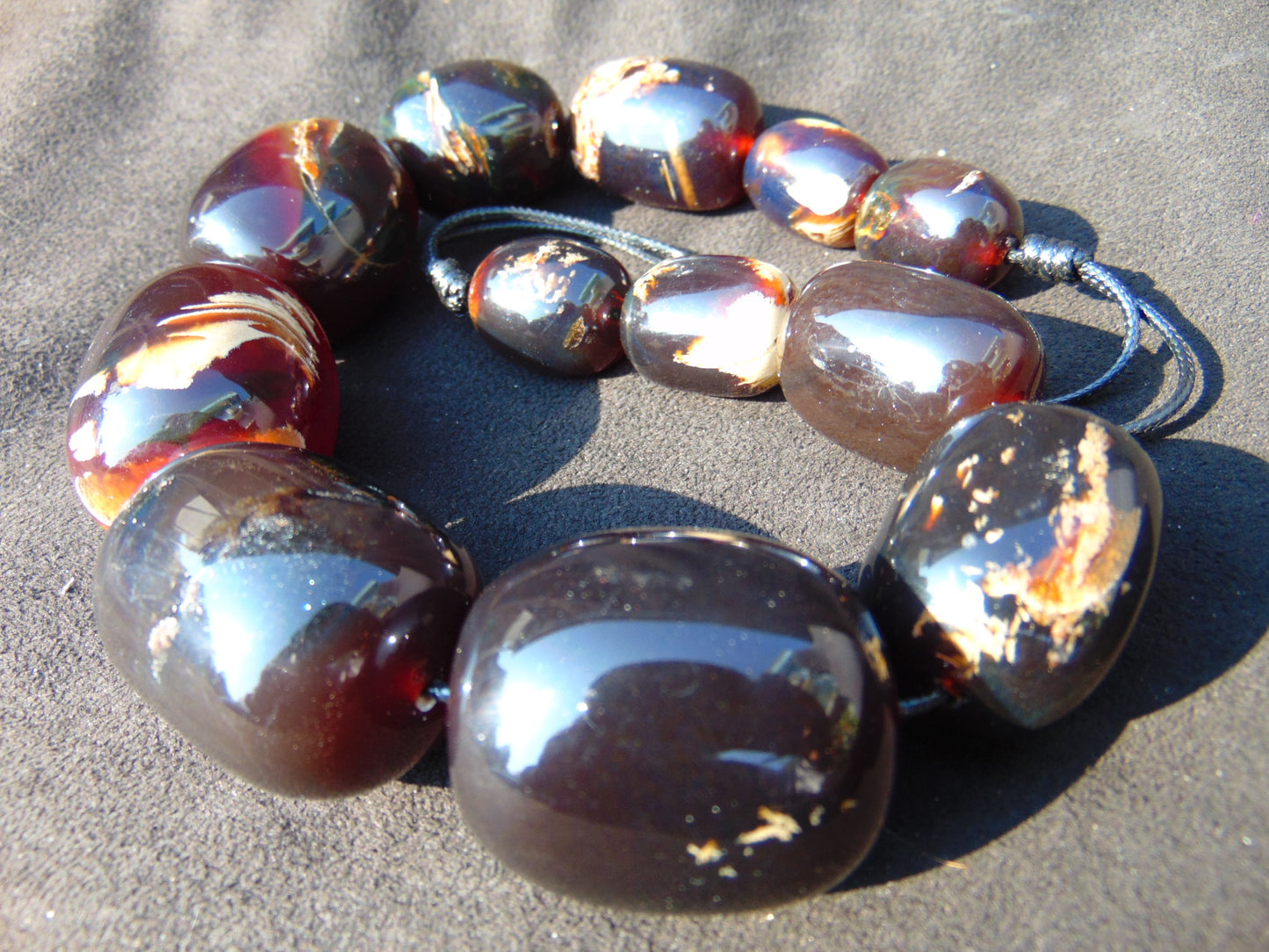 171 gr Small Necklace beads Indonesian Zebra Dark Blue Amber for Healing A795